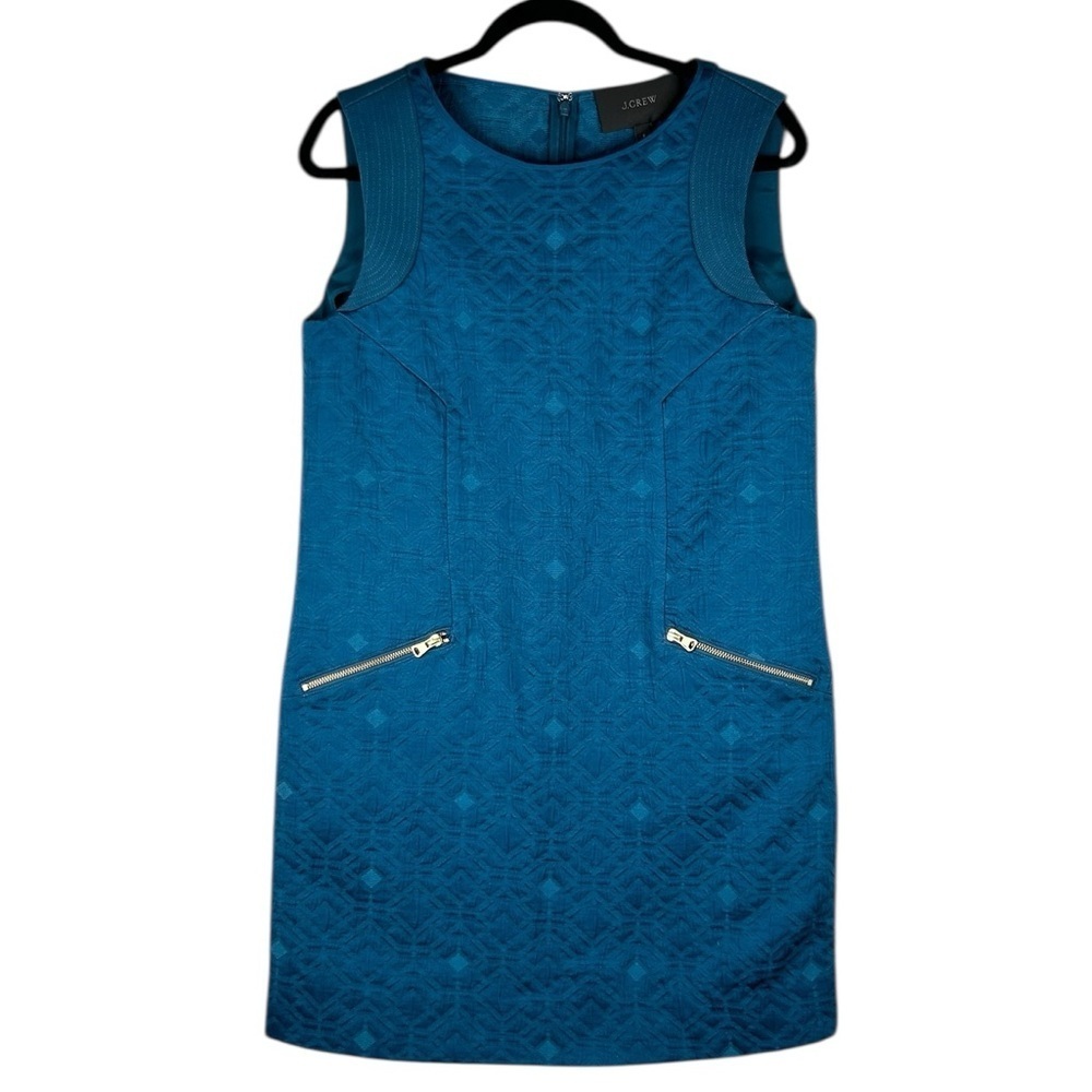 J. Crew Jade Green Geometric Sleeveless Classic Modern Sheath Dress Size Small
